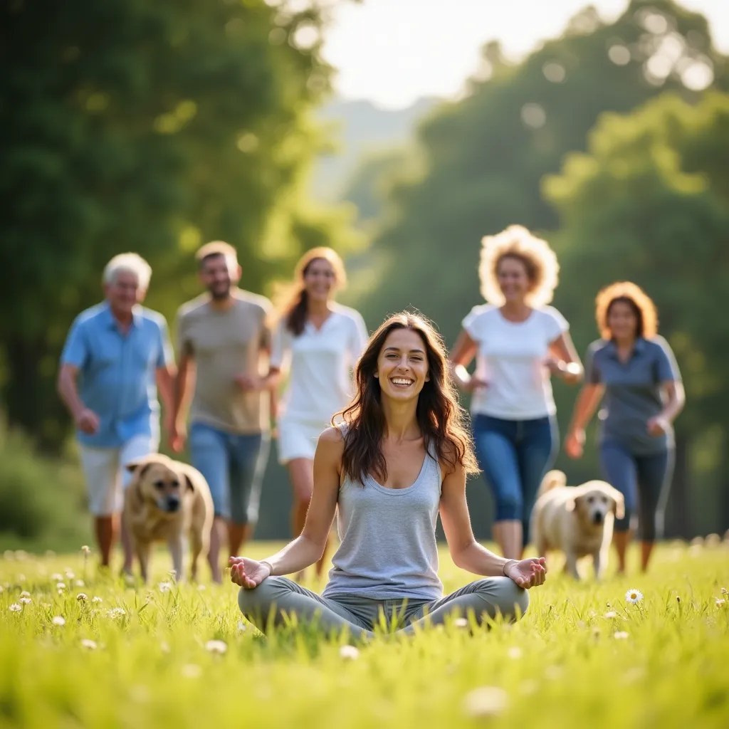 Personnes actives et souriantes dans un environnement naturel